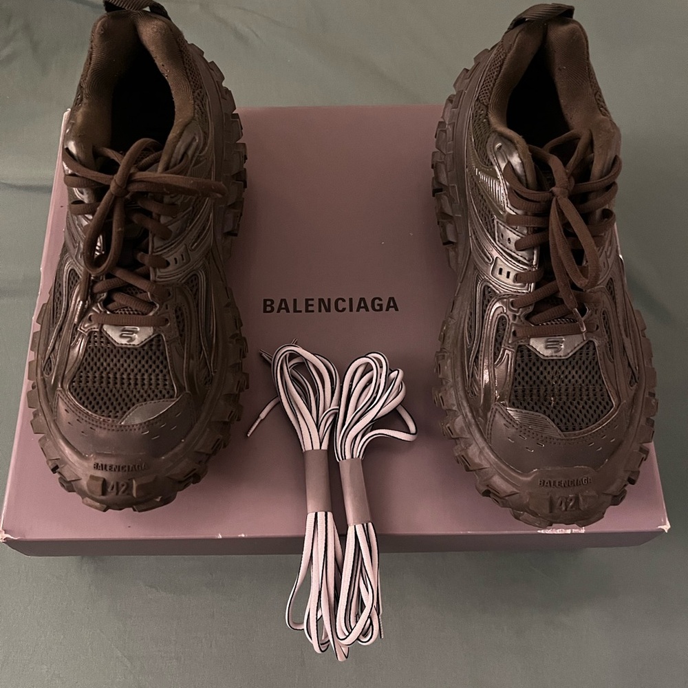 Balenciaga Khaki Green Men's Defender Tonal Mesh-rubber Trail Sneakers